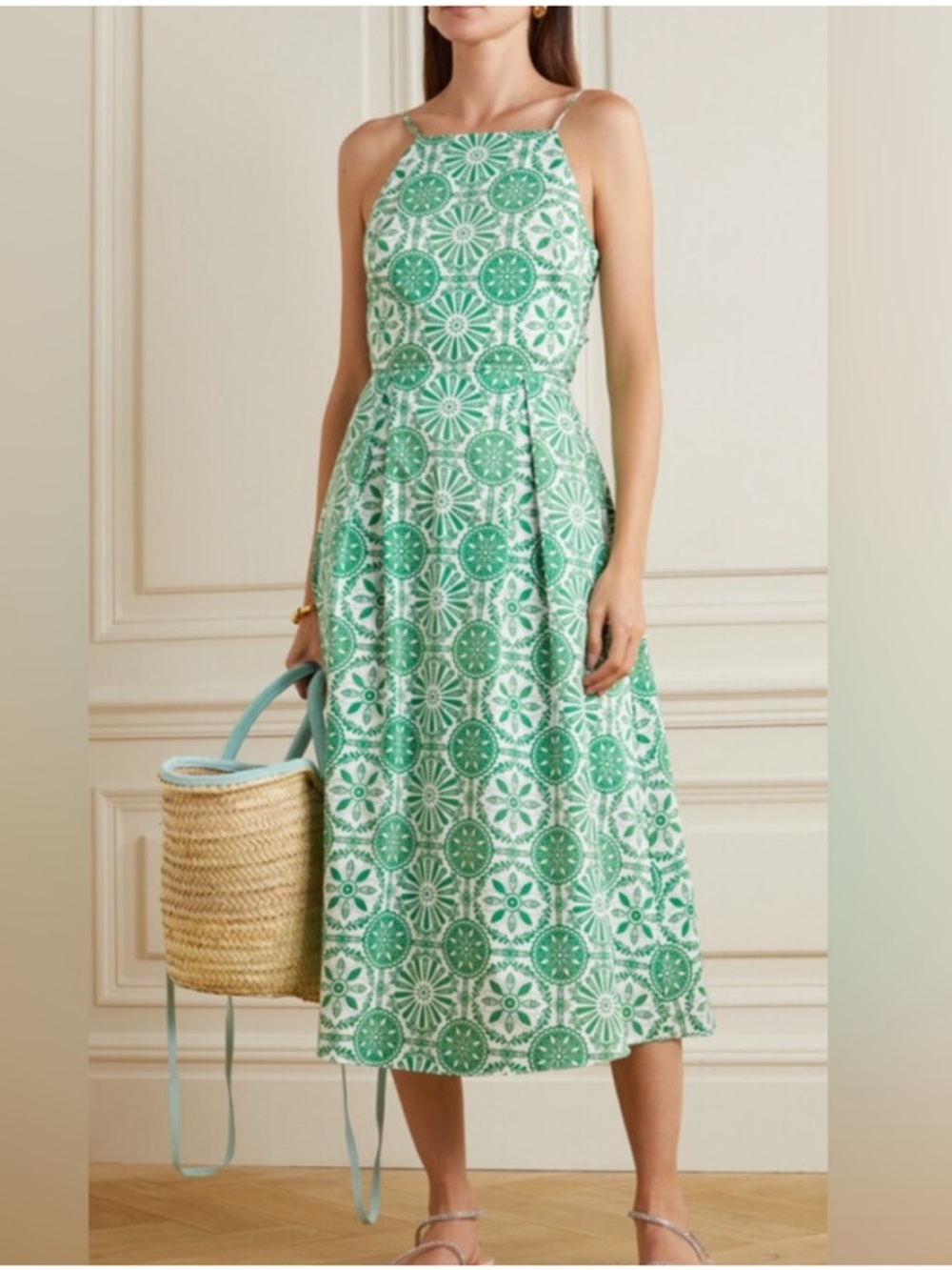 Borgo De Nor Paloma floral cotton poplin midi dress tie back size 8